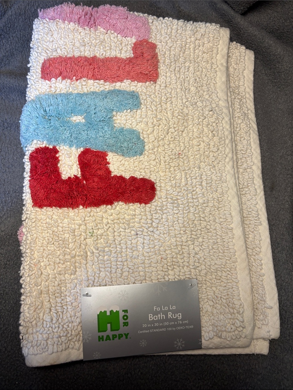 Bed Bath & Beyond Cream Bath Rug with Red, Blue, Pink Accents
